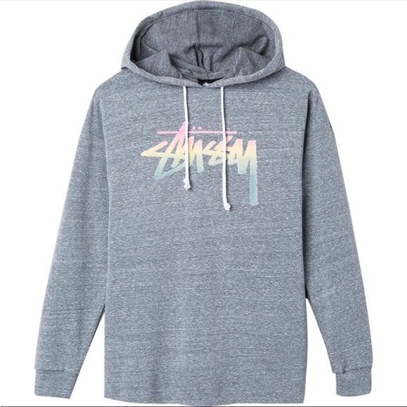 Stussy Women's Gray Pullover Hoodie Rainbow Spellout S Y2K Skater Streetwear - Picture 1 of 6